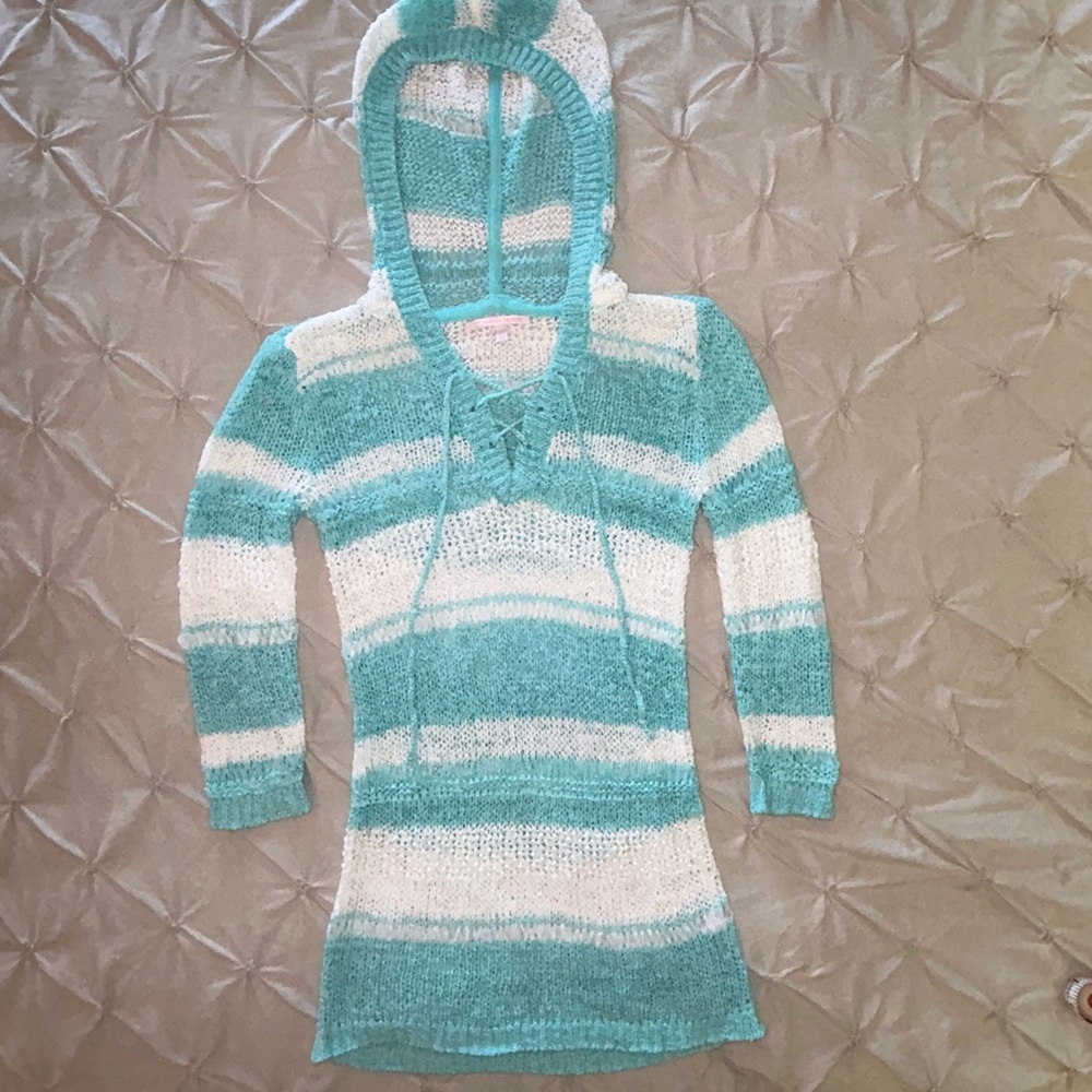 VS Striped Knit Hooded Swim Coverup Sweatshirt - Picture 2 of 11